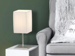 Globo Tischleuchten Silber Chrom Mit Plissee Stoffschirm Weiß - 2er Set, Höhe 26cm -Heimbeleuchtung Angebote tischleuchten silber chrom mit plissee stoffschirm 3