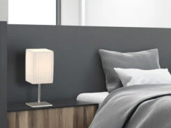 Globo Tischleuchten Silber Chrom Mit Plissee Stoffschirm Weiß - 2er Set, Höhe 26cm -Heimbeleuchtung Angebote tischleuchten silber chrom mit plissee stoffschirm 4