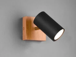 Trio Leuchten Wand- & Deckenstrahler MARLEY Schwarz Mit Holz 1-flammig Spot Schwenkbar