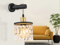 Globo Wandleuchte COMMA Mit Holz & Glaskristallen Schwarz Gold, Höhe 37cm -Heimbeleuchtung Angebote wandleuchte comma mit holz glaskristallen schwarz 1 6