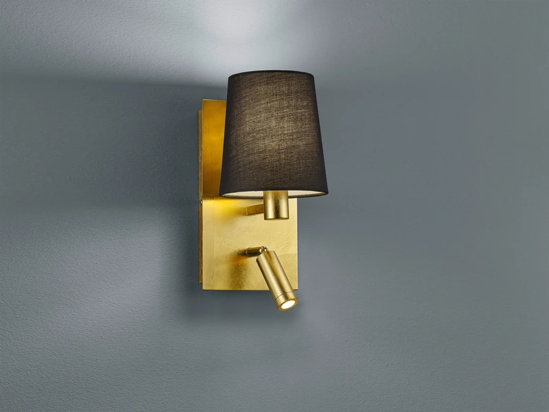 Trio Leuchten Wandleuchte MARRIOT Gold Mit Schwenkbarem Leselicht & Stoffschirm Rund Schwarz 3 Trio Leuchten Wandleuchte MARRIOT Gold Mit Schwenkbarem Leselicht & Stoffschirm Rund Schwarz – Bild 3