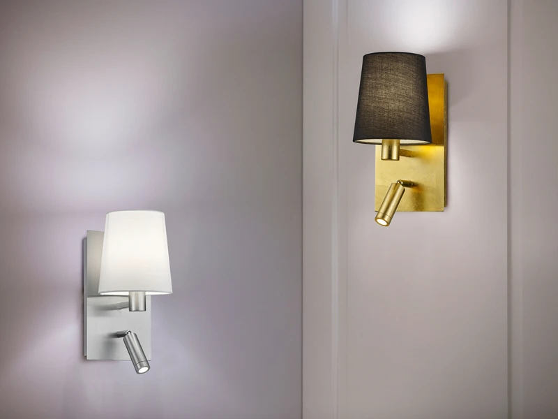 Trio Leuchten Wandleuchte MARRIOT Gold Mit Schwenkbarem Leselicht & Stoffschirm Rund Schwarz 6 Trio Leuchten Wandleuchte MARRIOT Gold Mit Schwenkbarem Leselicht & Stoffschirm Rund Schwarz – Bild 6