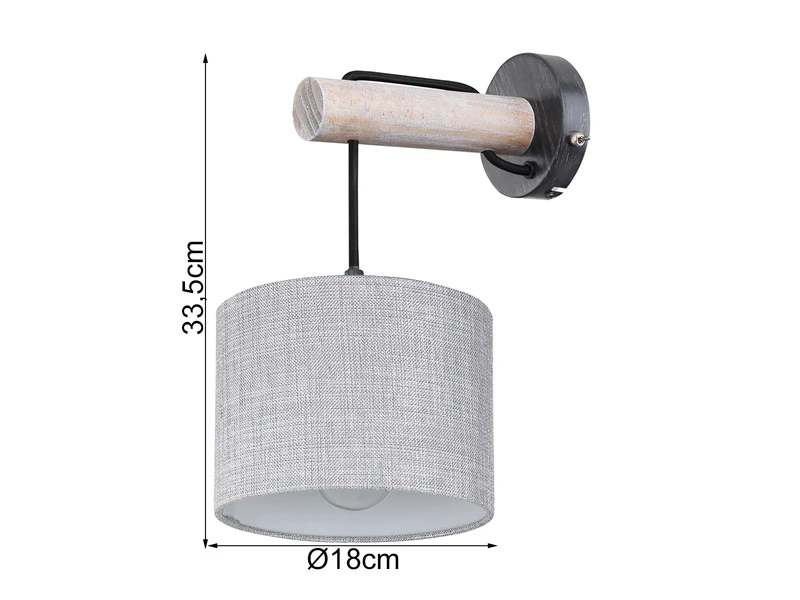 Globo Wandleuchte ROGERS Mit Holz Und Hängendem Stoffschirm Ø18cm 3 Globo Wandleuchte ROGERS Mit Holz Und Hängendem Stoffschirm Ø18cm – Bild 3