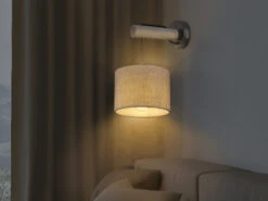 Globo Wandleuchte ROGERS Mit Holz Und Hängendem Stoffschirm Ø18cm