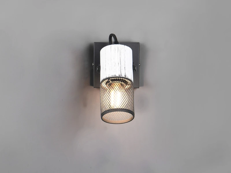 Trio Leuchten Wandstrahler TOSH Mit Schalter, Holz Weiß Und Drahtgeflecht 3 Trio Leuchten Wandstrahler TOSH Mit Schalter, Holz Weiß Und Drahtgeflecht – Bild 3