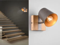 Trio Leuchten Wandstrahler BELL 1 Flammig Silber Antik & Gold Mit Holz Im Industrial Style