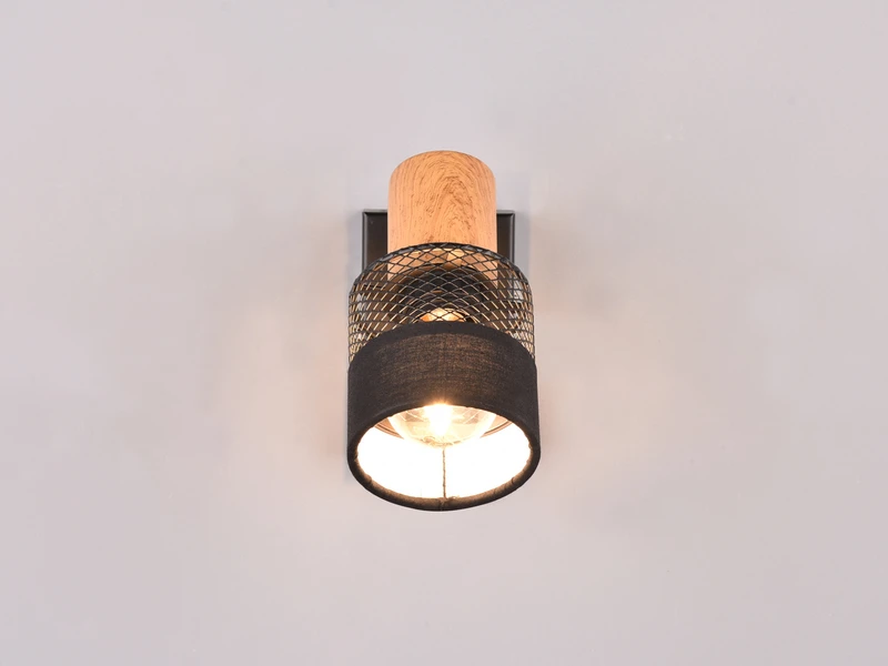 Trio Leuchten Wandstrahler NANDINI Mit Holzelement & Draht-Stoff Lampenschirm, H: 13,5cm 3 Trio Leuchten Wandstrahler NANDINI Mit Holzelement & Draht-Stoff Lampenschirm, H: 13,5cm – Bild 3