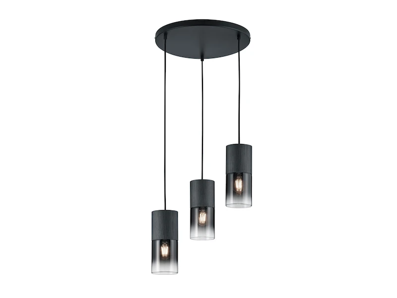 Trio Leuchten Zeitlose Pendelleuchte ROBIN Aus Schwarz Mattem Metall & Rauchglas, 3 X E27 2 Trio Leuchten Zeitlose Pendelleuchte ROBIN Aus Schwarz Mattem Metall & Rauchglas, 3 X E27 – Bild 2