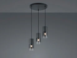 Trio Leuchten Zeitlose Pendelleuchte ROBIN Aus Schwarz Mattem Metall & Rauchglas, 3 X E27