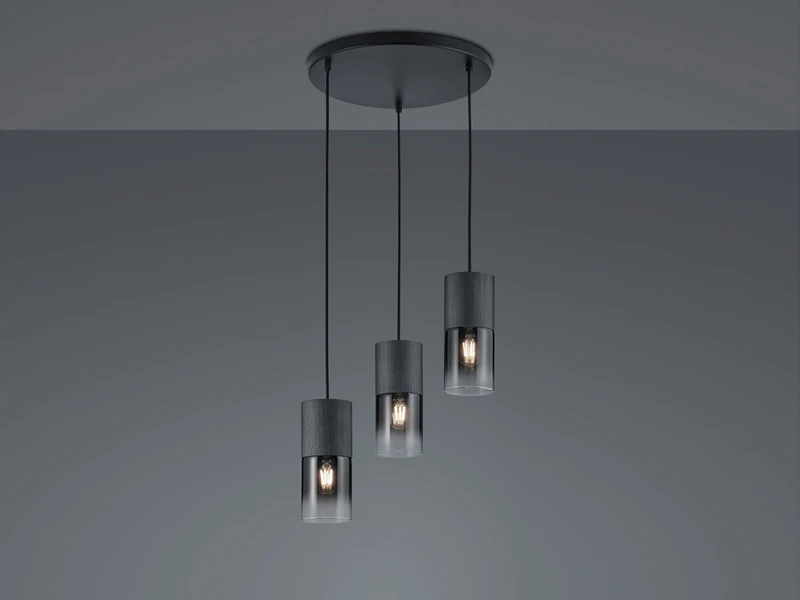 Trio Leuchten Zeitlose Pendelleuchte ROBIN Aus Schwarz Mattem Metall & Rauchglas, 3 X E27 1 Trio Leuchten Zeitlose Pendelleuchte ROBIN Aus Schwarz Mattem Metall & Rauchglas, 3 X E27